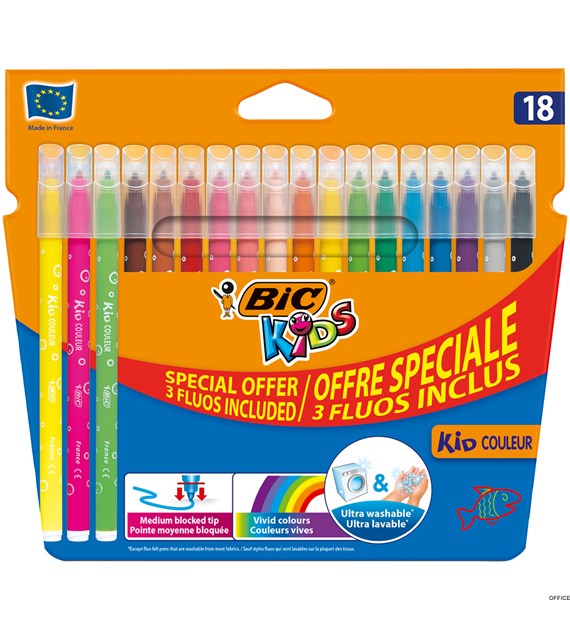 Flamastry BIC Kids Kid Couleur Fluo 18szt, 937511