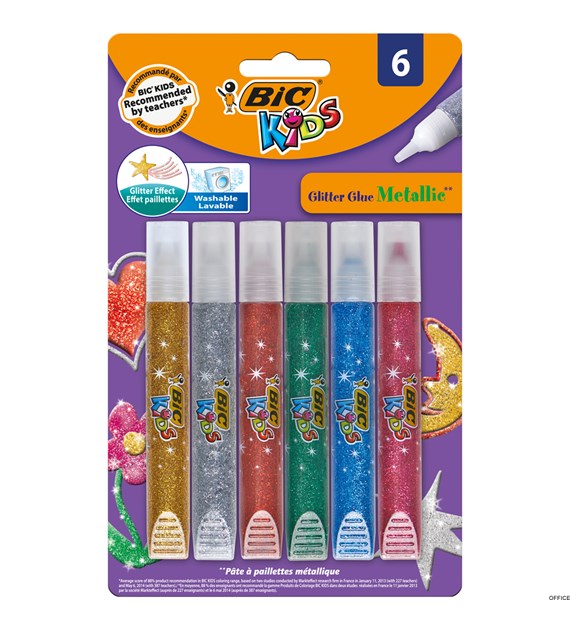 Klej w sztyfcie BIC Kids Glitter Metallic Blister 6szt, 893269 (X)