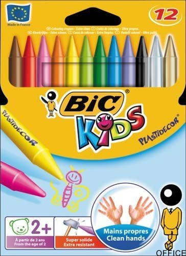 Kredki świecowe BIC Kids Plastidecor 12 kolorów, 945764
