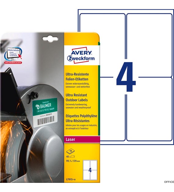 Etykiety ultra resistant L7915-10 99,1x139 10ark polietylenowe, Avery Zweckform