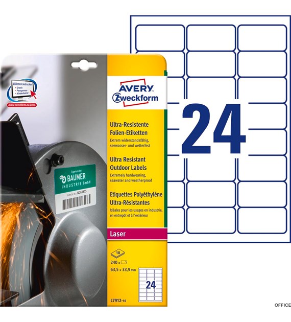 Etykiety UltraResistant L7912-10 63,5x33,9 10ark polietylenowe Avery Zweckform