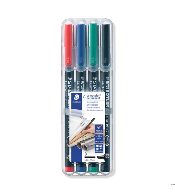 Foliopis Lumocolor, B, wodoodporny, zestaw 4 kol. (2, 3, 5, 9) w etui box, Staedtler S 314 WP4