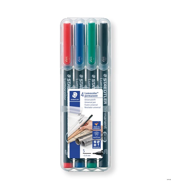 Foliopis Lumocolor, S, wodoodporny, zestaw 4 kol. (2, 3, 5, 9) w etui box, Staedtler S 313 WP4