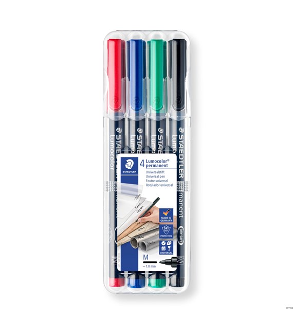 Foliopis Lumocolor, M, wodoodporny, zestaw 4 kol. (2, 3, 5, 9) w etui box, Staedtler S 317 WP4