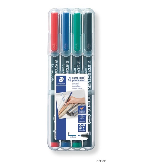 Foliopis Lumocolor, F, wodoodporny, zestaw 4 kol. (2, 3, 5, 9) w etui box, Staedtler S 318 WP4