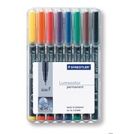 Foliopis Lumocolor, F, wodoodporny, zestaw 8 kol.  (1, 2, 3, 4, 5, 6, 7, 9) w etui box, Staedtler S 318 WP8