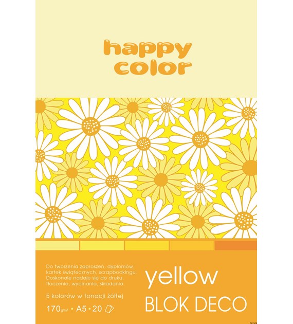 (WYCOFANE)Blok DECO YELLOW HAPPY COLOR A5 20ark.170g 5 kolorów HA 3717 1520-012