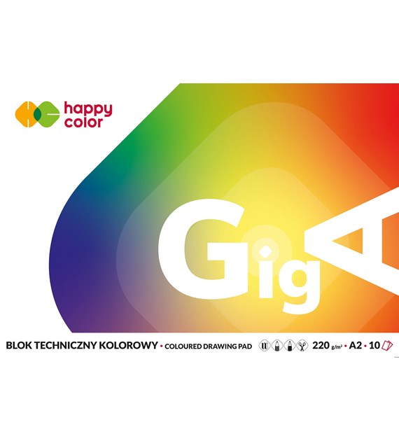 Blok techniczny GigA kolorowy, A2, 10 ark, 220g, Happy Color HA 3722 4060-09