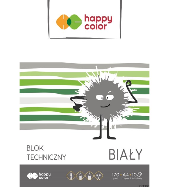 Blok techniczny biały A4, 170g, 10 ark, Happy Color HA 3550 2030-0