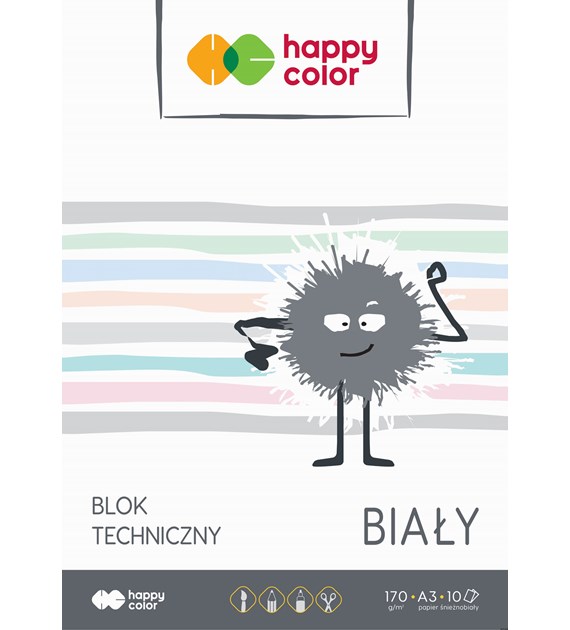 Blok techniczny biały A3, 170g, 10 ark, Happy Color HA 3550 3040-0