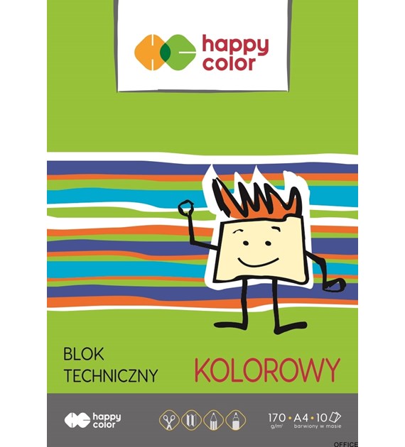 Blok techniczny kolorowy A4, 170g, 10 ark, Happy Color HA 3550 2030-09