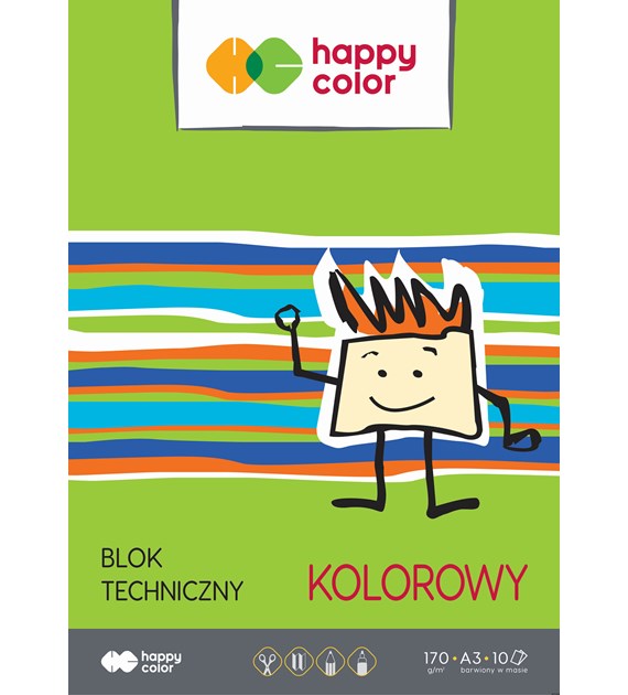 Blok techniczny kolorowy A3, 170g, 10 ark, Happy Color HA 3550 3040-09