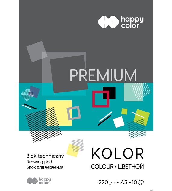 Blok techniczny PREMIUM kolorowy A3, 220g, 10 ark, Happy Color HA 3722 3040-09