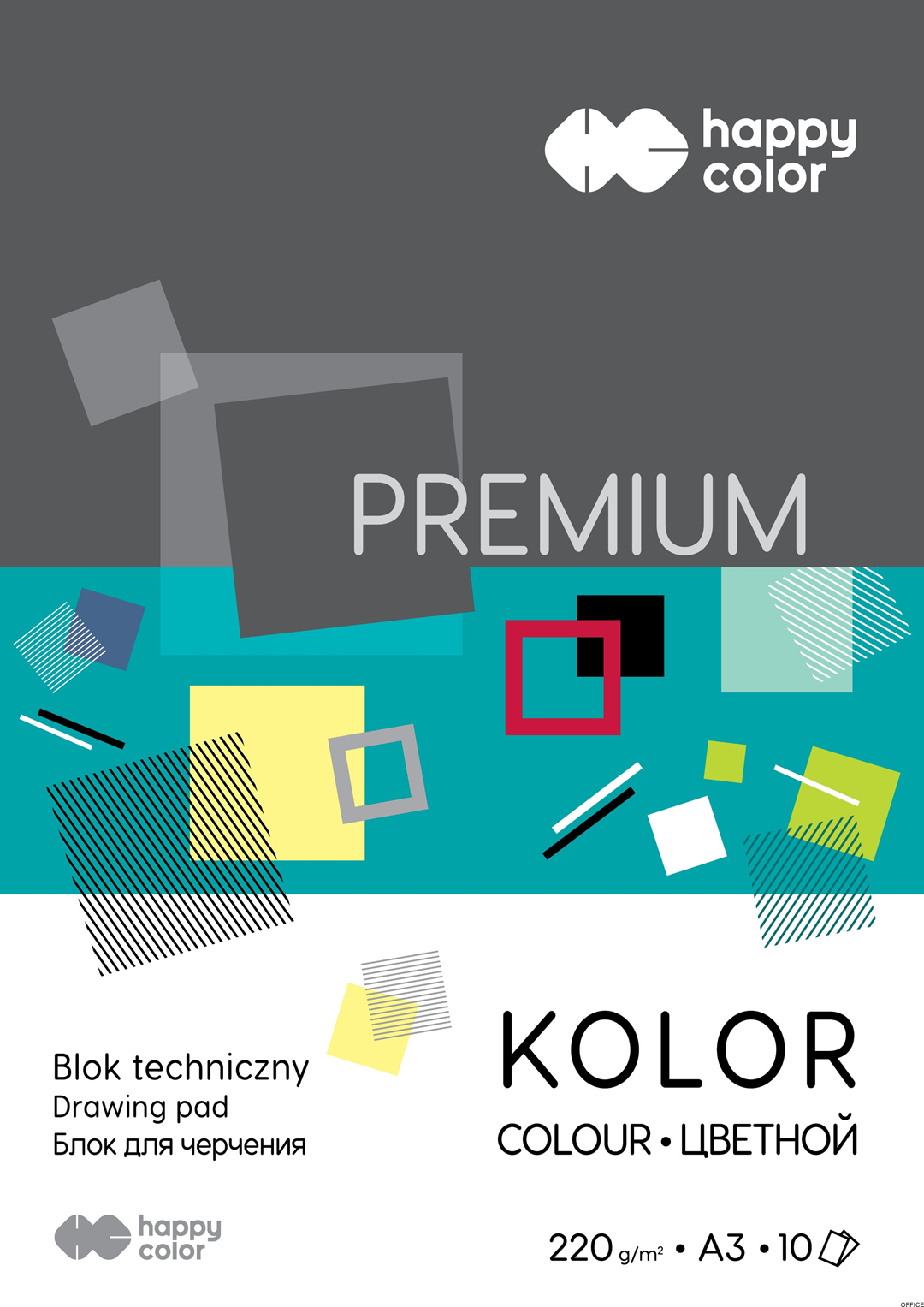 Blok techniczny PREMIUM kolorowy A3, 220g, 10 ark, Happy Color HA 3722 3040-09