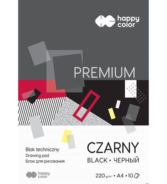 Blok techniczny PREMIUM czarny A4, 220g, 10 ark, Happy Color HA 3722 2030-9