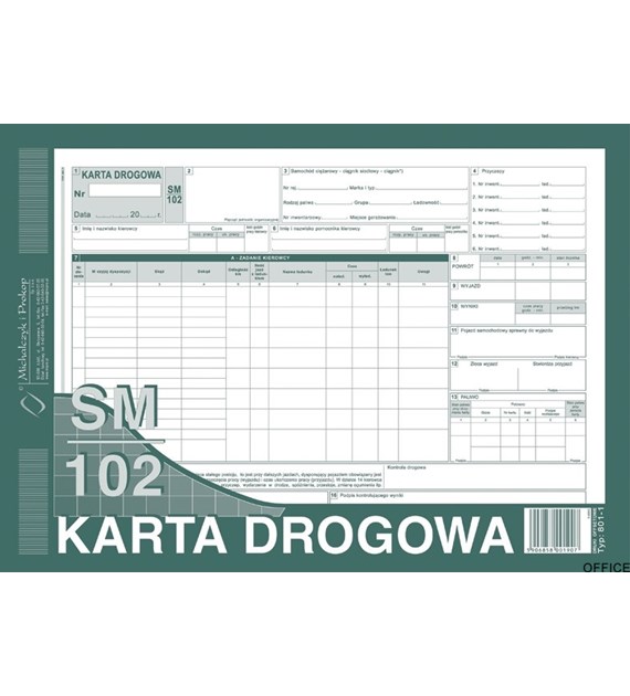 801-1 Karta drogowa SM/102 (samochód ciężarowy) A4 offset MICHALCZYK