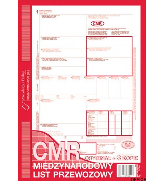 800-1 CMR A4 80kartek 1+3 międzynarodowy list przewozowy MICHALCZYK&PROKO