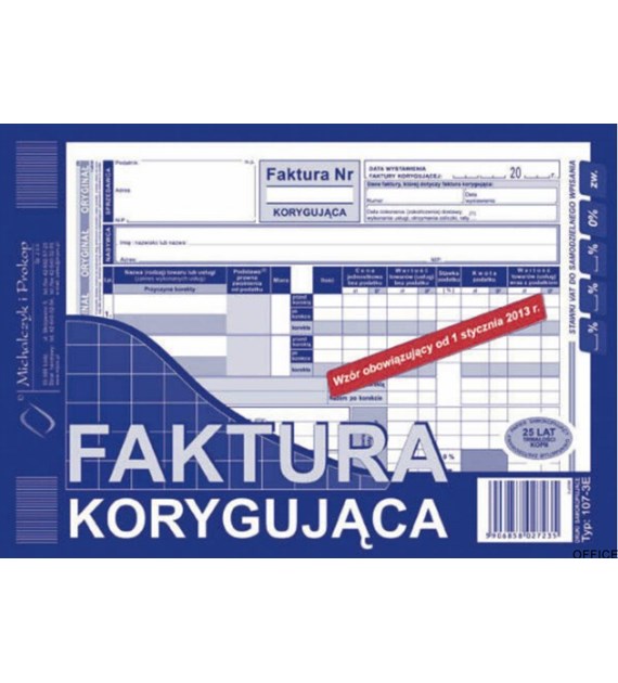 107-3E Faktura VAT korygująca MICHALCZYK&PROKOP A5 80 kartek