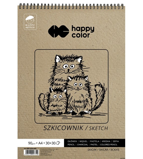 Szkicownik na spirali Młody Artysta, A4, 60 ark, 80/90g, Happy Color HA 3809 2030-M60