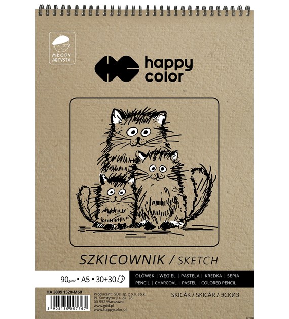 Szkicownik na spirali Młody Artysta, A5, 60 ark, 80/90g, Happy Color HA 3809 1520-M60