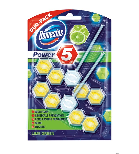 DOMESTOS Zawieszka do toalety POWER5 DUO LIME 7x2x55g *23540