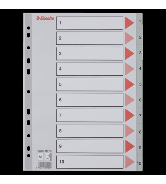 Przekładki plastikowe szare PP A4 1-10 100105 numeryczne ESSELTE