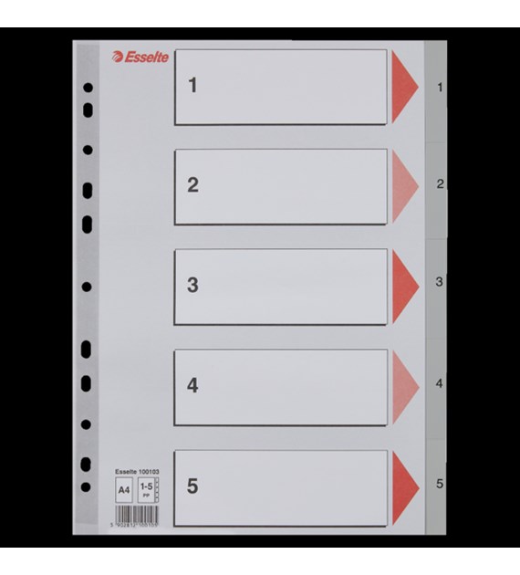 Przekładki plastikowe szare PP A4 1-5 100103 numeryczne ESSELTE