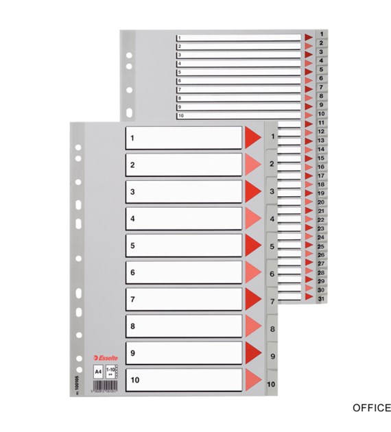 Przekładki plastikowe szare PP A4 1-6 100104 numeryczne ESSELTE