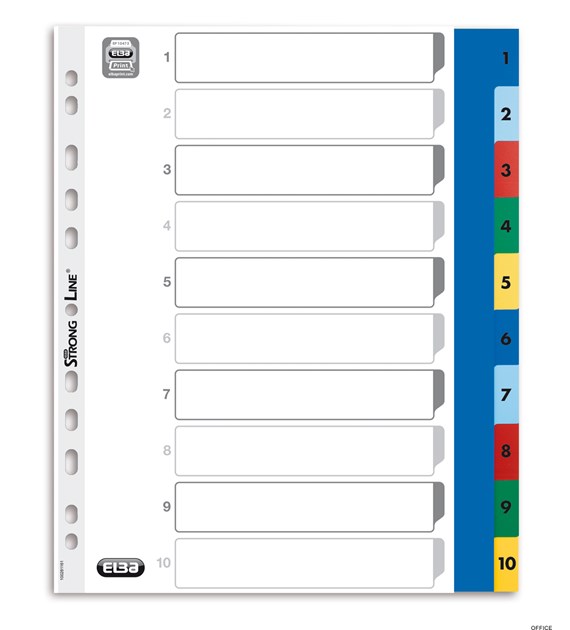 Przekładki numeryczne A4 MAXI 1-10, kolorowe, polipropylenowe, OXFORD 100205095