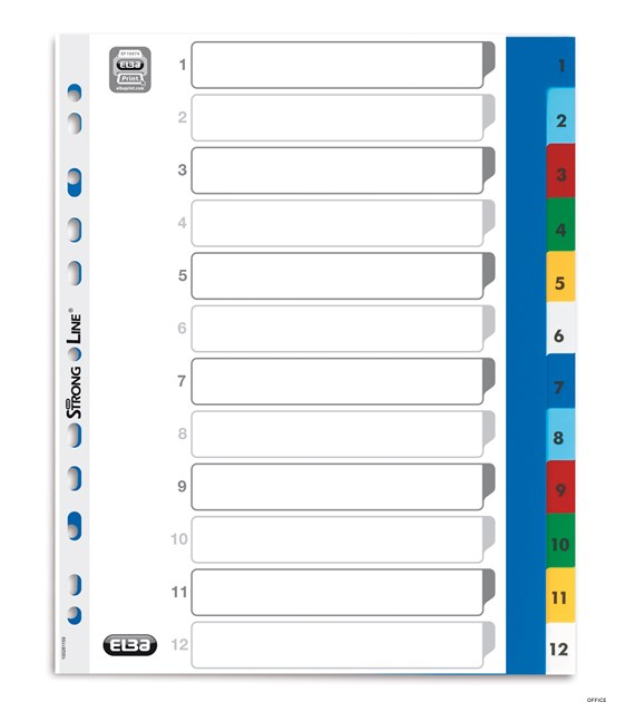 Przekładki numeryczne A4 MAXI 1-12, kolorowe, polipropylenowe, OXFORD 100204813