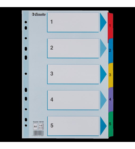 Przekładki kartonowe MYLAR A4 1-5 100160 białe ESSELTE