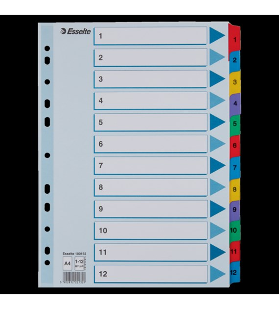 Przekładki kartonowe MYLAR A4 1-12 100162 białe ESSELTE