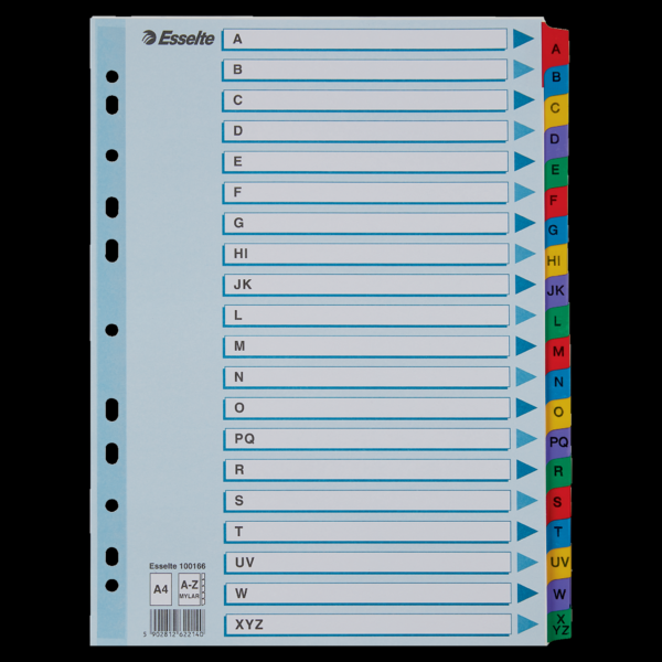 Przekładki kartonowe MYLAR A4 A-Z 100166 białe ESSELTE