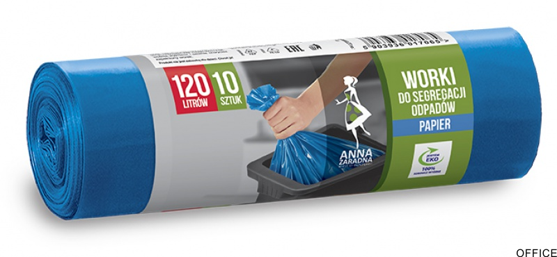Worki do segregacji papier niebieskie LDPE 120l (10 szt.) ANNA ZARADNA 7065