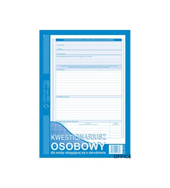 504-A1 Kwestionariusz osobowy dla osoby ubiegającej się o zatrudnienie (offset) Michalczyk (X)