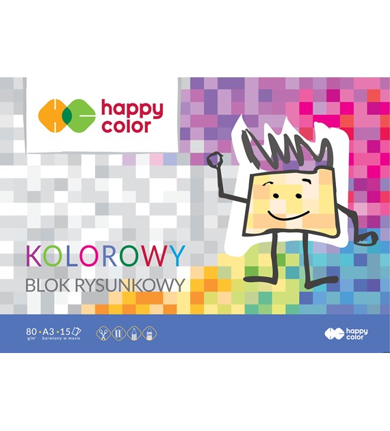 Blok rysunkowy kolorowy A3, 80g, 15 ark, Happy Color HA 3708 3040-09