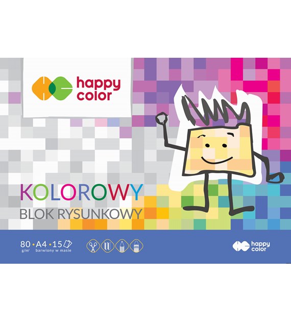 Blok rysunkowy kolorowy A4, 80g, 15 ark, Happy Color HA 3708 2030-09