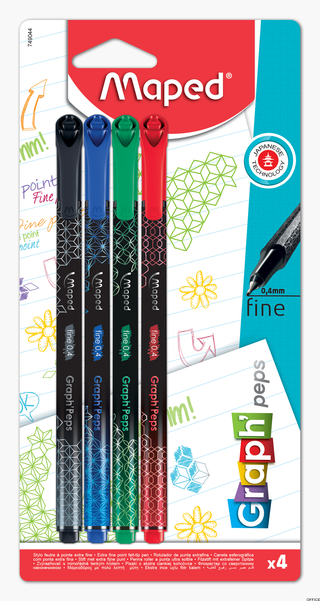Cienkopis GRAPH PEPS DECO kolory  basic 4 szt blister Maped 749044
