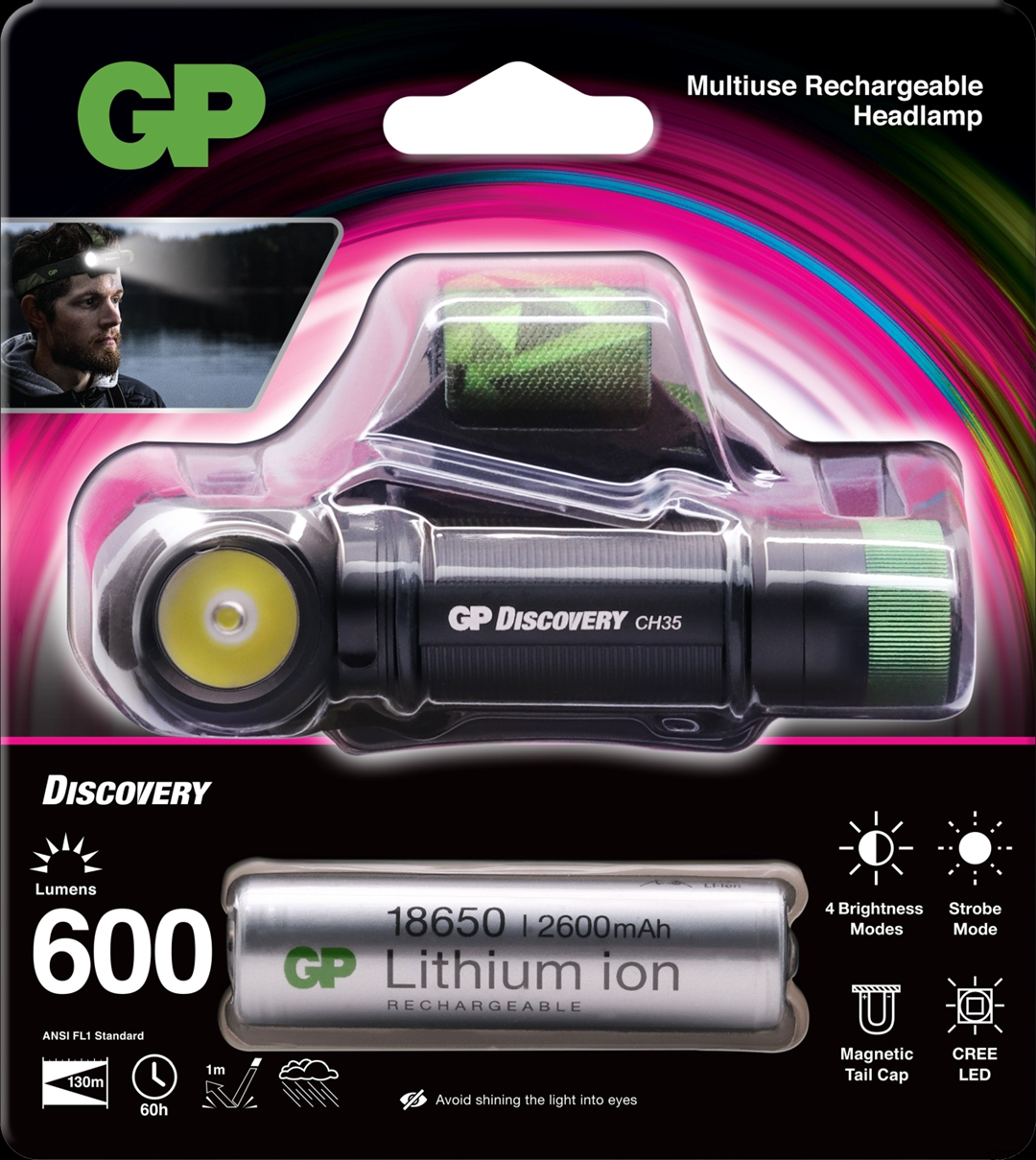 Latarka ładowalna, nagłowna (1 x Li-ion 18650) GP Batteries CH35BE-FB1