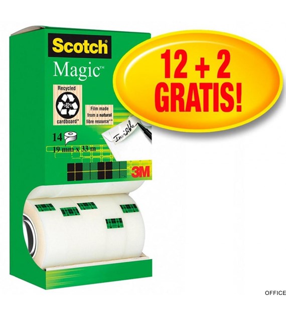 Taśma biurowa SCOTCH Magic (8-1933R14 TPR), matowa, 19mm, 33m, 12szt., 2 rolki GRATIS