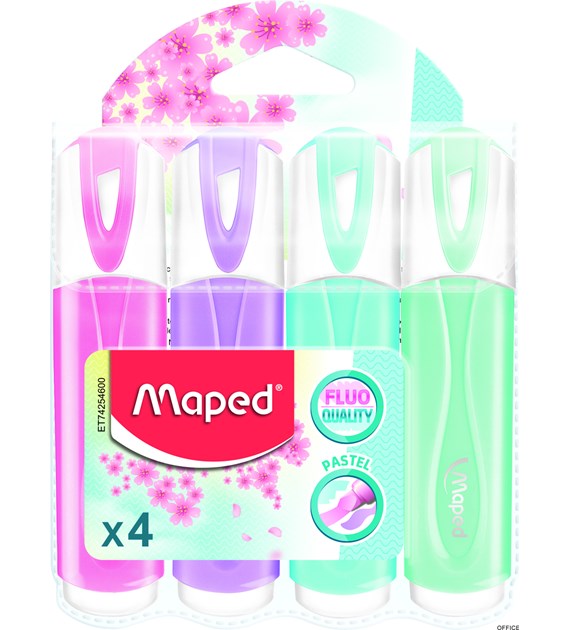 Zakreślacz FLUO PEPS pastel mix kolorów 4 szt etui pud.z zaw.742546 MAPED