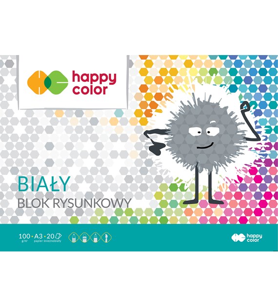 Blok rysunkowy biały A3, 100g, 20 ark, Happy Color HA 3710 3040-0