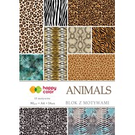 Blok z motywami ANIMALS, 80g/m2, A4, 15+1 ark, 15 motyw, Happy Color HA 3808 2030-M