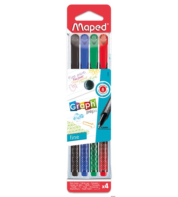 Cienkopis GRAPH PEPS DECO kolory basic 4 szt etui Maped 749020 (X)