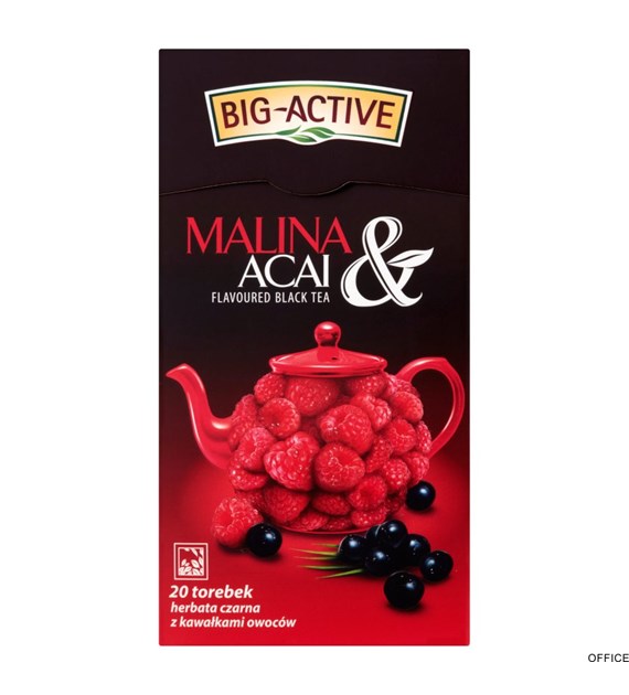 Herbata BIG-ACTIVE Malina & Acai 20 torebek/40g czarna z kawałkami owoców