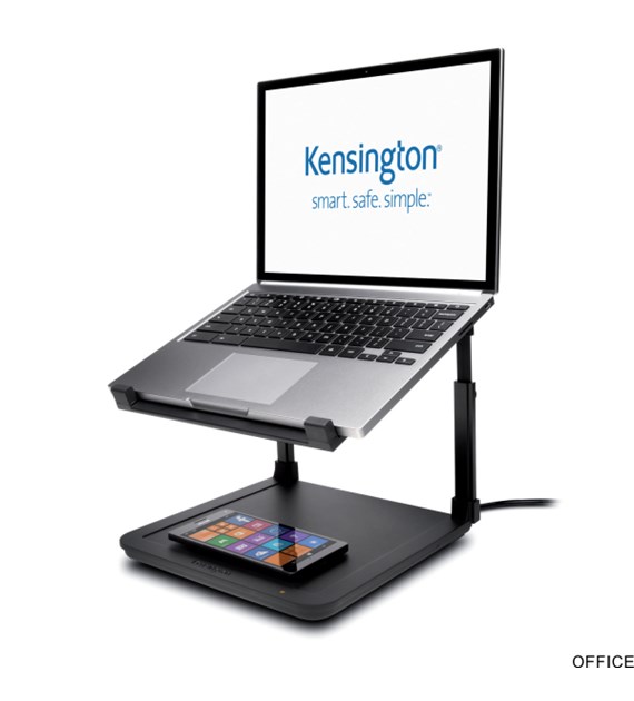 Podstawka Kensington SmartFit_ pod laptopa z bezprzewodową podkładką do ładowania telefonu, czarna K52784WW