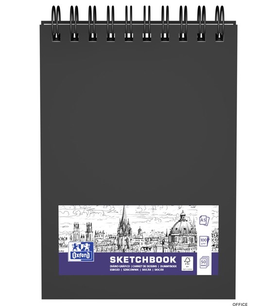 Szkicownik SKETCHBOOK podwójna spirala po krótszym boku A5 40k 225g czarny 400152645 OXFORD