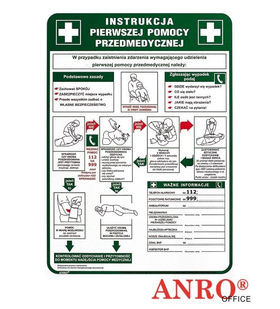 Tabliczka INSTRUKCJA UDZIELANIA PIERWSZEJ POMOCY PRZEDMEDYCZNEJ 250x350 PŁYTA PCV ZZ-IB13 ANRO