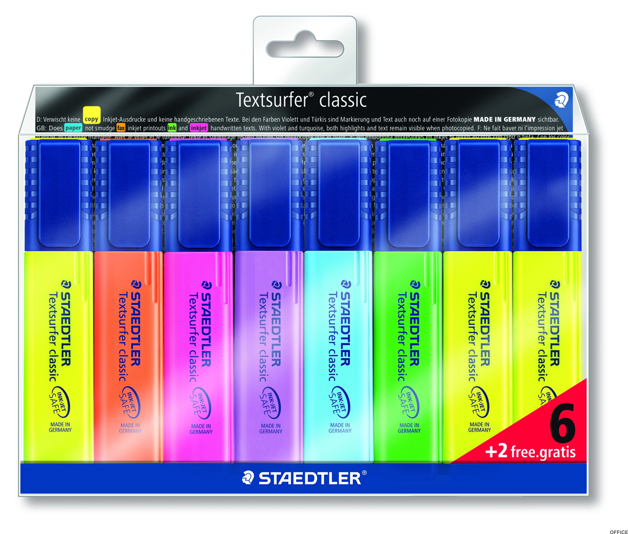Zakreślacz Textsurfer classic,  6+2 kol. (1, 23, 4, 6, 3, 5) w etui, Staedtler S 364 WP8 A