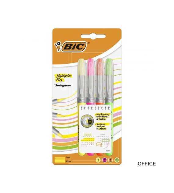 Zakreślacze BIC Highlighter Flex mix AST Etui 4szt, 950470